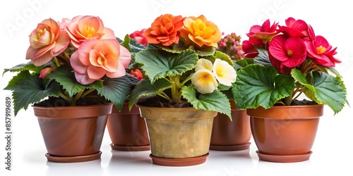 Wallpaper Mural A Variety Of Colorful Begonia Flowers In Pots Isolated On A White Background. Torontodigital.ca