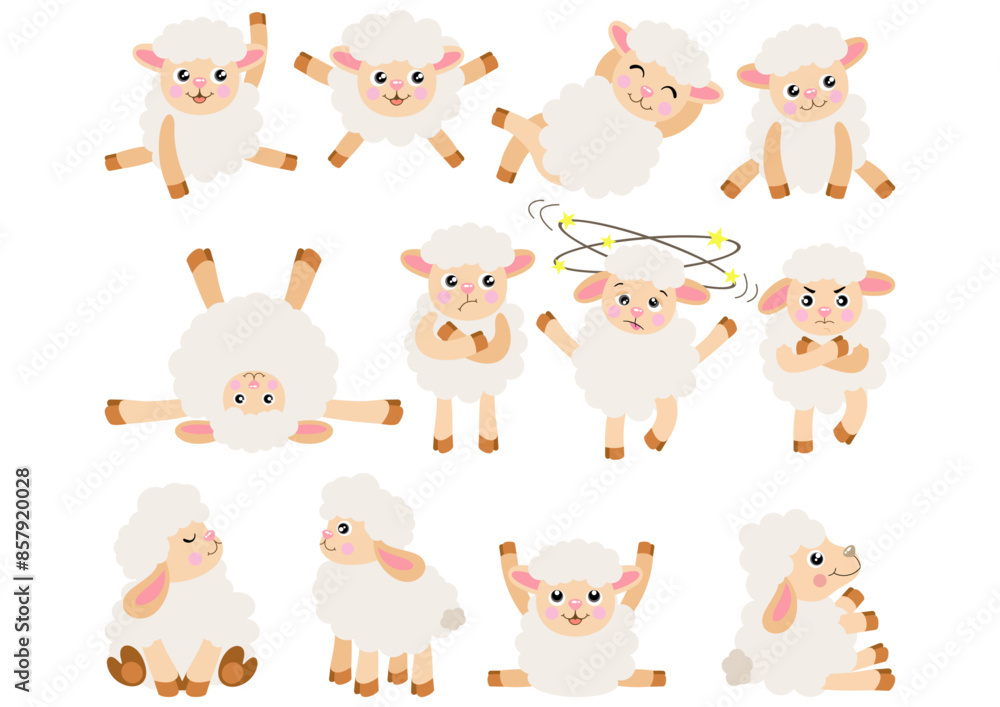 Set digital collage of cute lamb sheep Set digital collage of cute lamb sheep