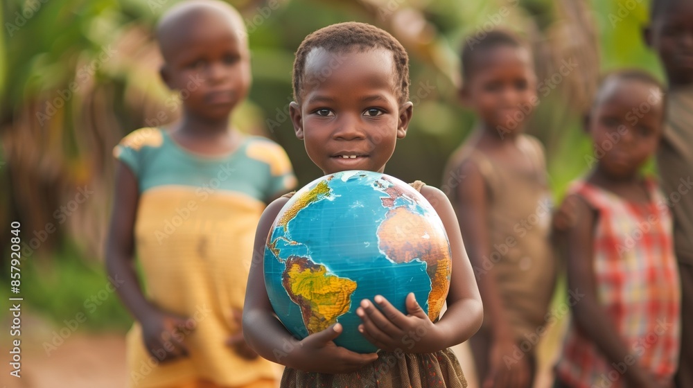 African children holding a globe, symbolizing unity, solidarity, and humanitarian support. The image captures hope, community, and global awareness. African children holding a globe, symbolizing unity, solidarity, and humanitarian support. The image captures hope, community, and global awareness.