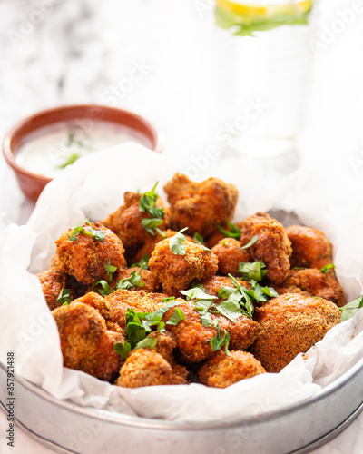 Home made Cauliflower wings on marble surface photo