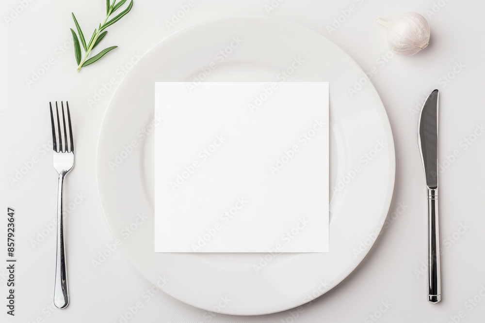 blank white paper lies on a white plate on the table, minimalist, clean and simple, boho template, small decorative elements on the table blank white paper lies on a white plate on the table, minimalist, clean and simple, boho template, small decorative elements on the table