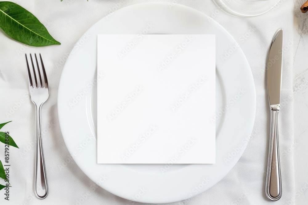 blank white paper lies on a white plate on the table, minimalist, clean and simple, boho template, small decorative elements on the table blank white paper lies on a white plate on the table, minimalist, clean and simple, boho template, small decorative elements on the table