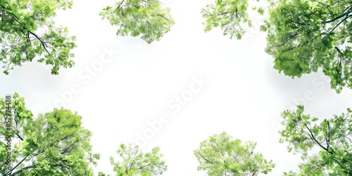Aerial View of Green Trees with Leaves on White Background Nature-inspired Design. Concept Green Trees, Aerial View, Nature Design, White Background, Leaf Patterns © Anastasiia