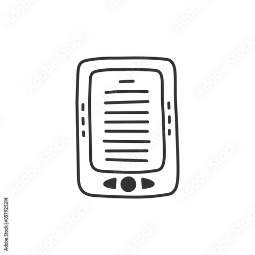 Electronic Book Doodle Icon. Hand drawn ebook device with buttons for reading. Outline technology symbol. Isolated vector Illustration
