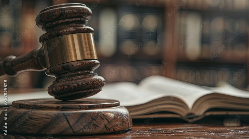 The hammer of justice is placed on the courtroom table
The hammer of justice is placed on the courtroom table