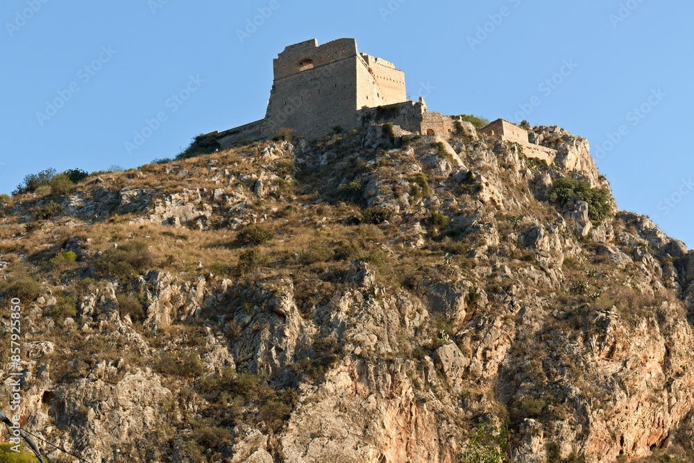 View of the Palamidi fortress that was built in 1711-1714 in Nafplio city. Nafplio is situated on the Argolic Gulf in the northeastern Peloponnese. Greece. Europe. View of the Palamidi fortress that was built in 1711-1714 in Nafplio city. Nafplio is situated on the Argolic Gulf in the northeastern Peloponnese. Greece. Europe.