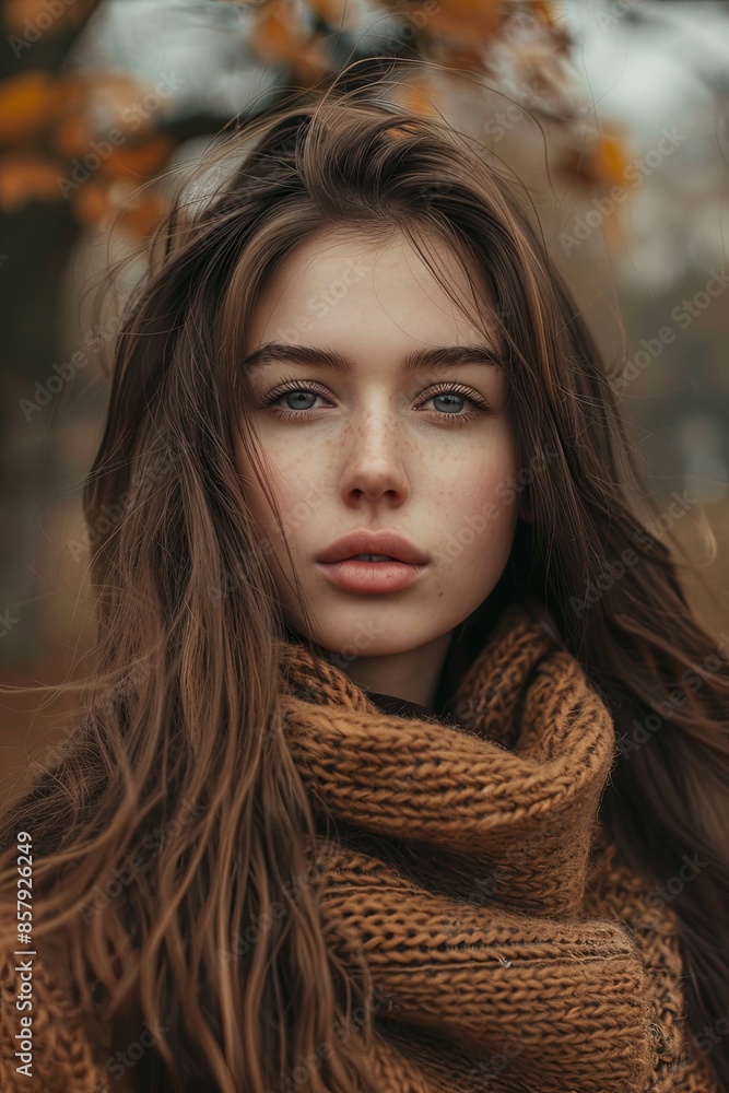 Beautiful young girl with brown hair blowing in the wind Beautiful young girl with brown hair blowing in the wind