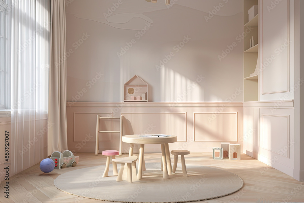 Fototapeta premium toys in kids play room, pastel soft colors