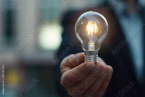 Hand Holding Illuminated Light Bulb