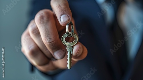 hand holding a key on the background 