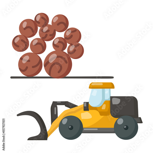 Knuckle boom forestry crane Logging and stacking at Wood Processing Yard concept, vector color icon design, timber and lumber Symbol, Forest and Deforestation Sign,mill yard and sawworks illustration
