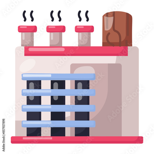 Heat Pump Wood Drying or dehumidifying concept, Kiln Dryer With Boiler vector color icon design, timber and lumber Symbol,  forest Deforestation products Sign,mill yard and sawworks stock illustration