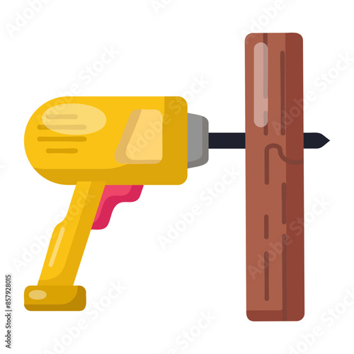 notching timber joists concept, Drilling the Hole wooden sheet vector color icon design, timber and lumber Symbol,  forest Deforestation products Sign,mill yard and sawworks stock illustration