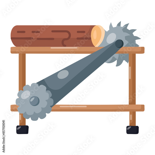 Auto Feeding Wood Log Sawing Cutting Machine concept, Power Tool Working with circulation saw vector color icon design, timber and lumber Symbol,  forest Deforestation products Sign mill yard saw work