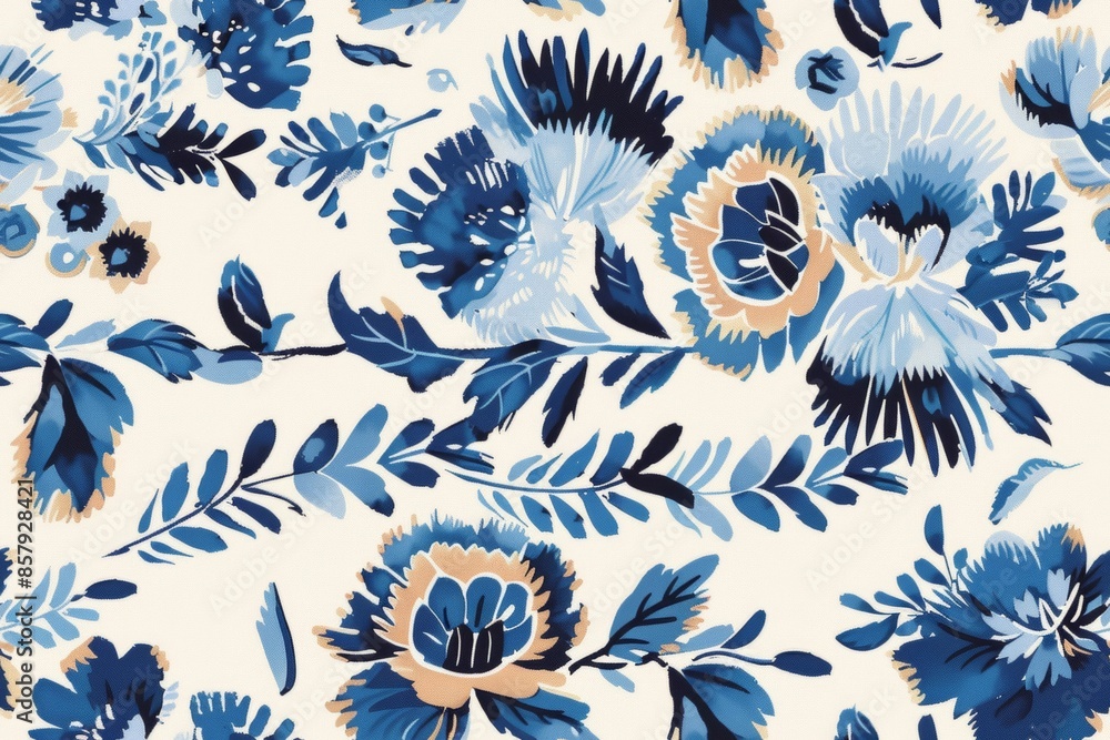 Fototapeta premium Floral Ikat pattern seamless embroidery background border Elegant and intricate design featuring vibrant floral motifs in a seamless arrangement with Ikat-inspired embroidery Perfect for textiles
