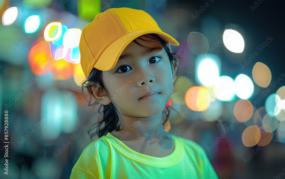Young Girl Wearing Yellow Cap At Night Young Girl Wearing Yellow Cap At Night