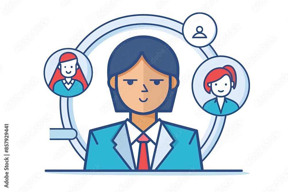 Tech support. Professional. Project manager. Task. Vector illustration of a customer service team members. Work connections. Communication. Co-workers. Management. Human resources Tech support. Professional. Project manager. Task. Vector illustration of a customer service team members. Work connections. Communication. Co-workers. Management. Human resources