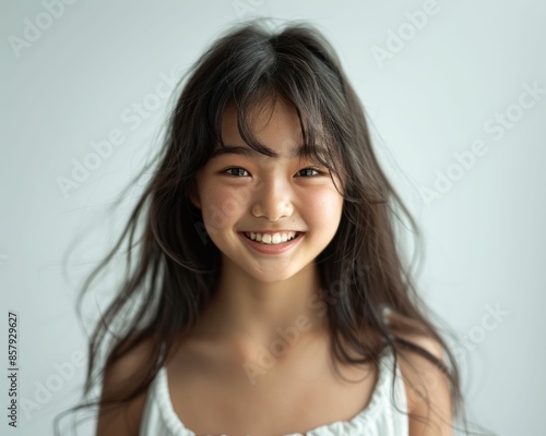 Smiling Young Girl with Long Hair. Generative ai
