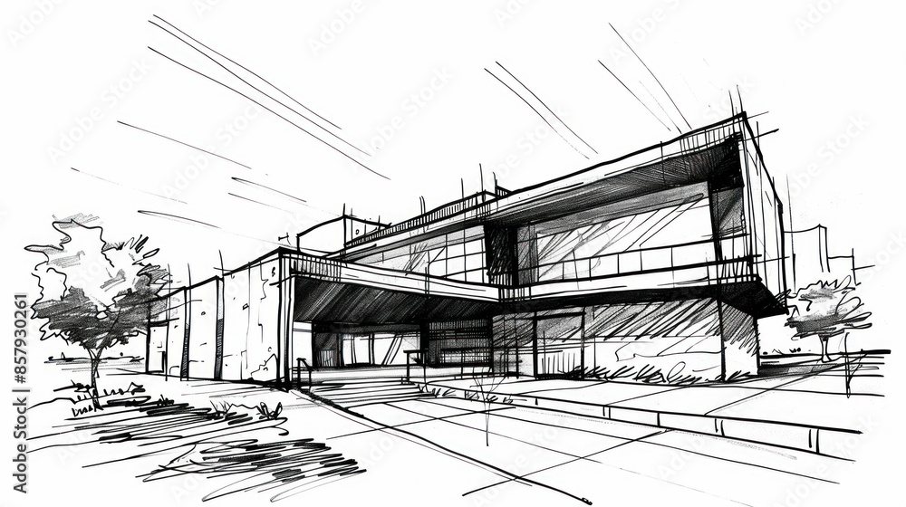Architectural Sketch of Modern House Design. Generative ai Architectural Sketch of Modern House Design. Generative ai