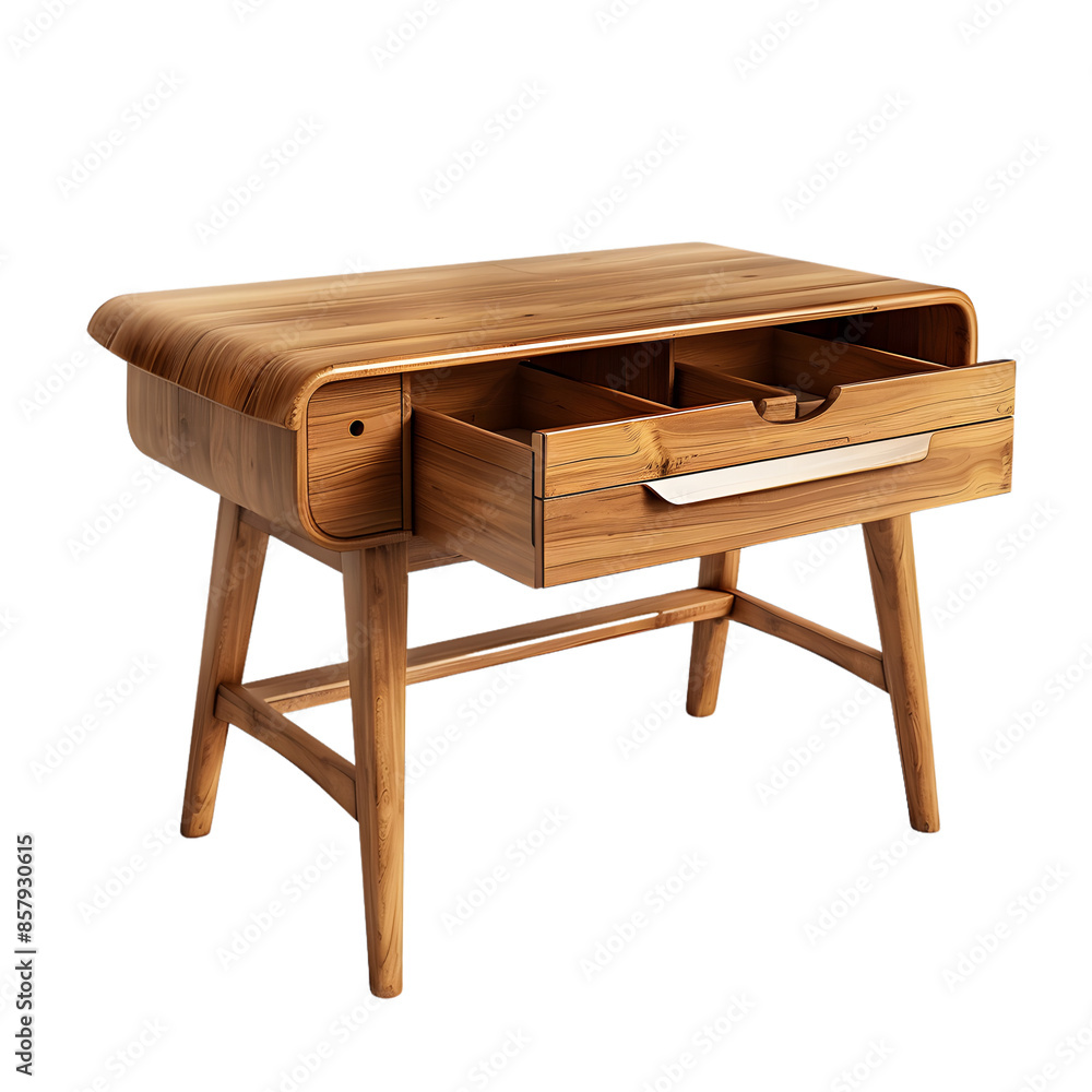 Wooden Desk With Open Drawer And Rounded Edges Wooden Desk With Open Drawer And Rounded Edges