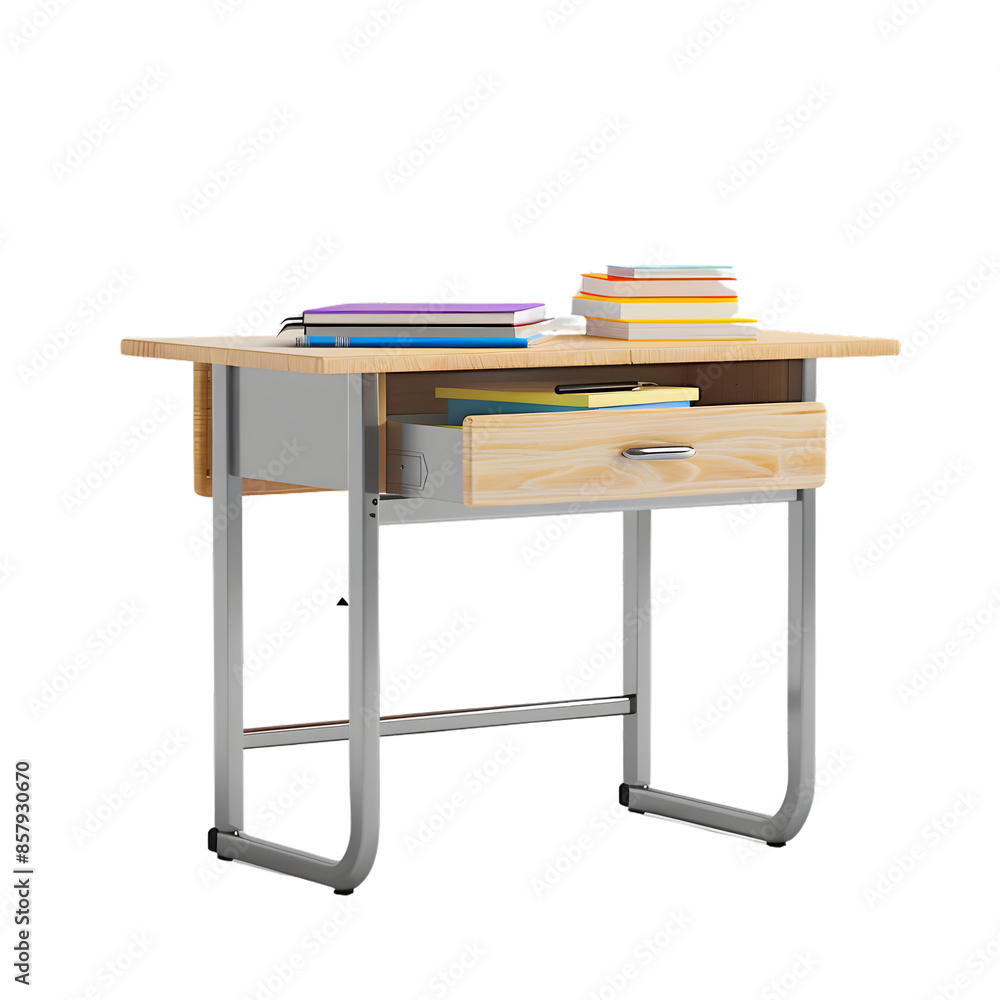 Wooden Desk With Open Drawer and Books. Wooden Desk With Open Drawer and Books.