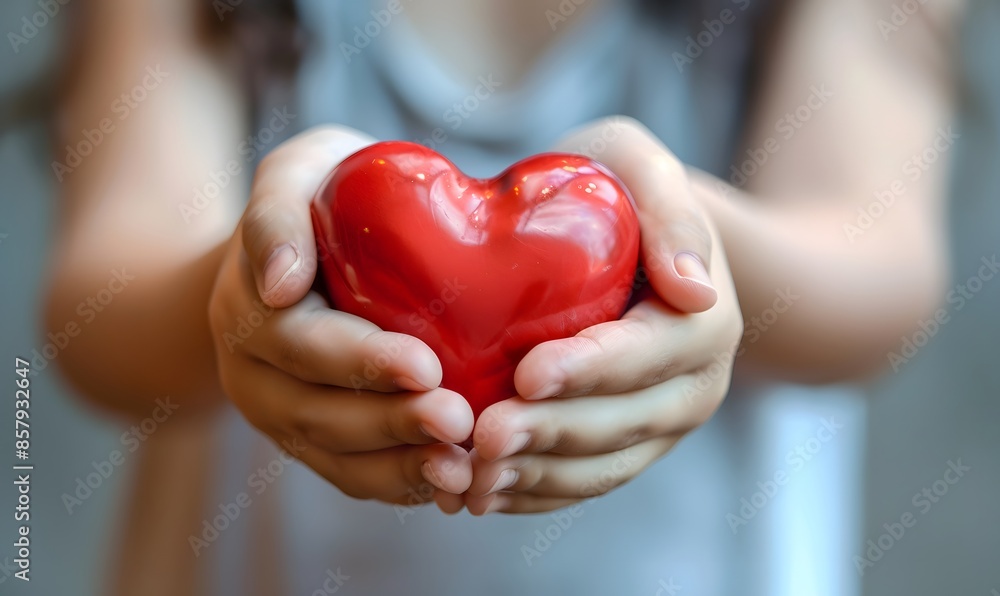 women hands holding red heart, Generative AI women hands holding red heart, Generative AI