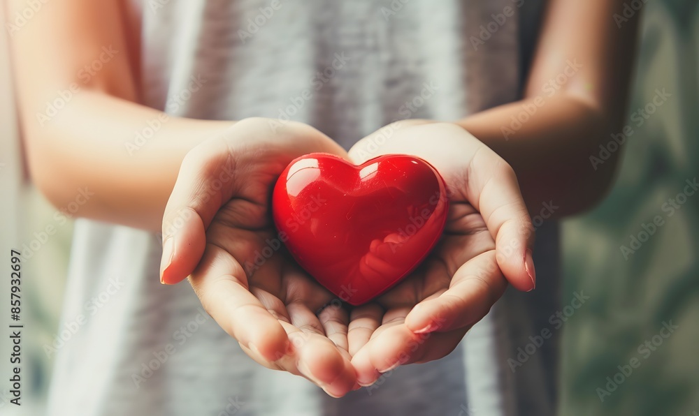 women hands holding red heart, Generative AI women hands holding red heart, Generative AI
