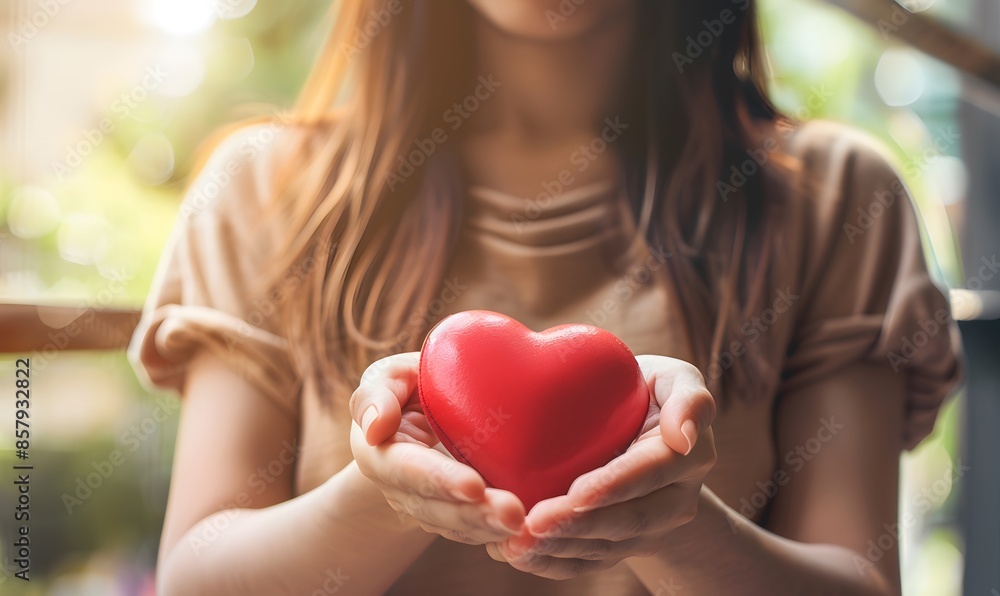 women hands holding red heart, Generative AI women hands holding red heart, Generative AI