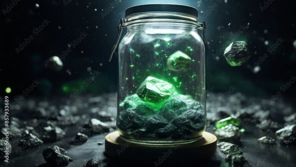 Glowing Green Crystals in a Jar Glowing Green Crystals in a Jar