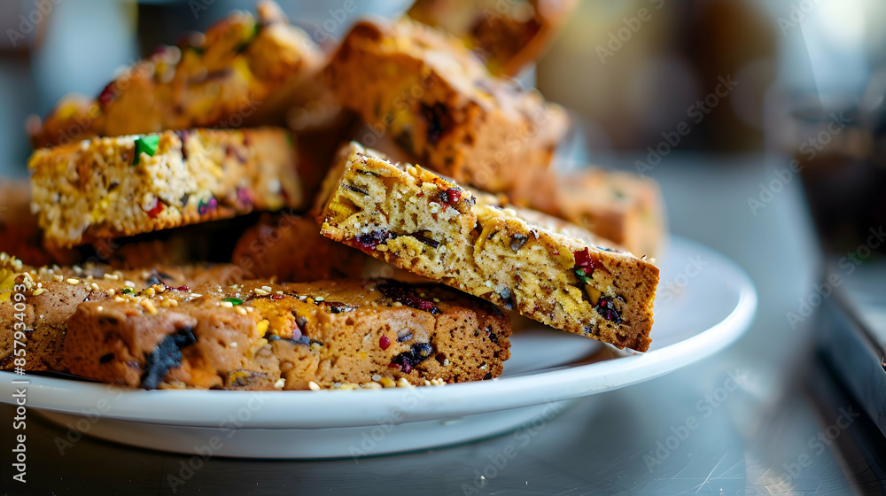 A plate of crispy fast food vegan biscotti with a variety of flavors A plate of crispy fast food vegan biscotti with a variety of flavors