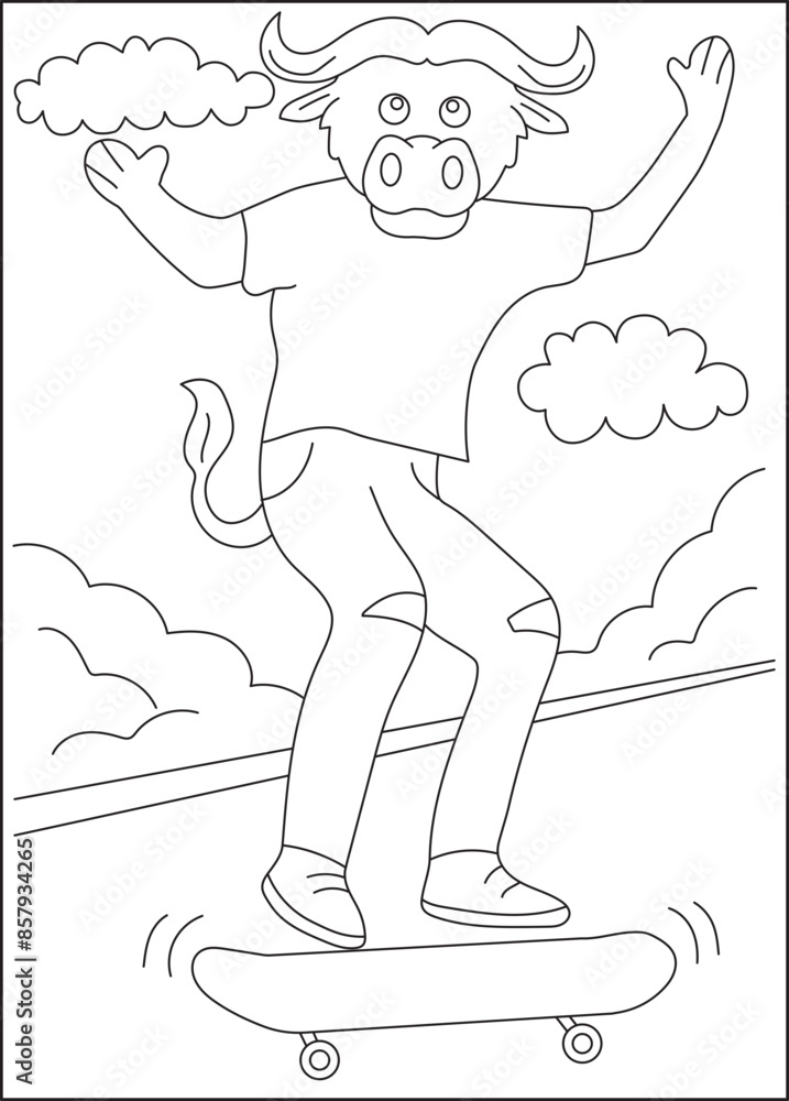 Fototapeta premium bull skate funny coloring book page