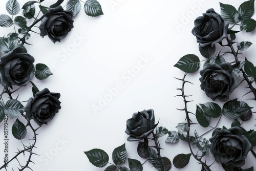 Fototapeta Naklejka Na Ścianę i Meble -  A close-up shot of a bouquet of black roses on a white background, perfect for use in dark or mysterious themed designs
