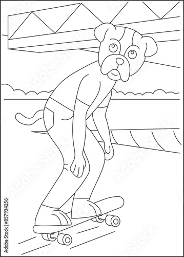 pug skate funny coloring book page