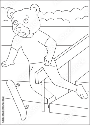 bear skate funny coloring book page