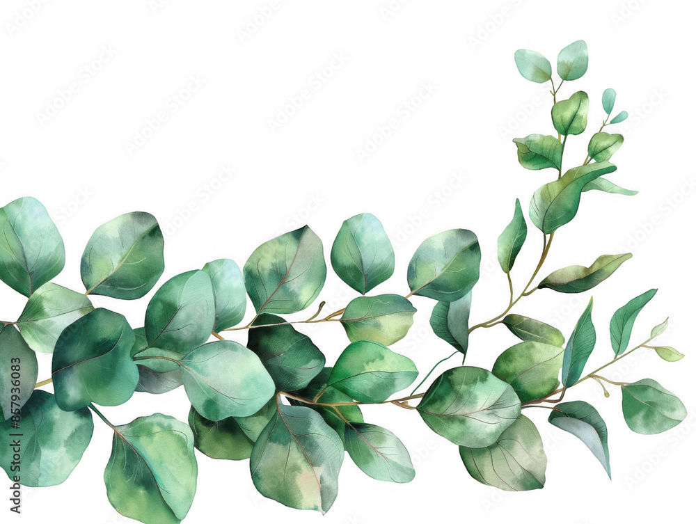 Fototapeta premium Watercolor Eucalyptus Corner Arrangement