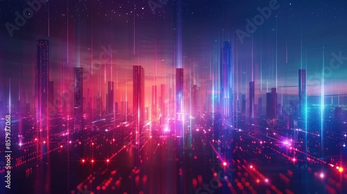 Neon Cityscape with Digital Rain