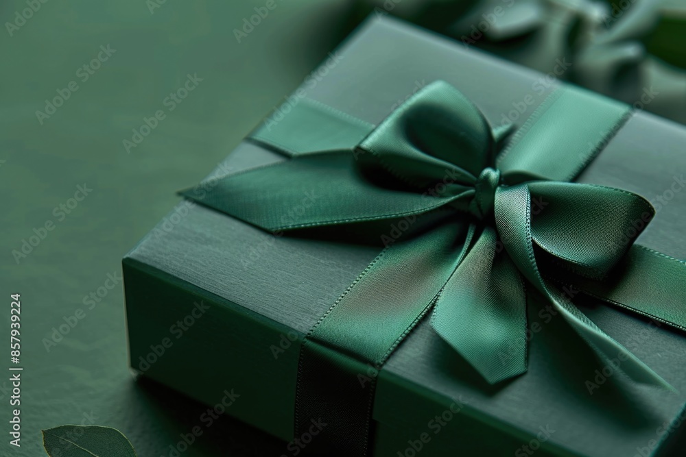 A small green gift box tied with a matching green bow, suitable for wrapping small presents or decorations A small green gift box tied with a matching green bow, suitable for wrapping small presents or decorations