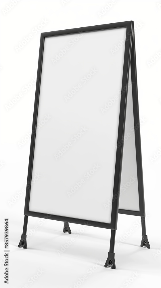 A blank white sandwich board street sign, standing vertically isolated on white background. Canvas mockup with copyspace for advertising or information display A blank white sandwich board street sign, standing vertically isolated on white background. Canvas mockup with copyspace for advertising or information display