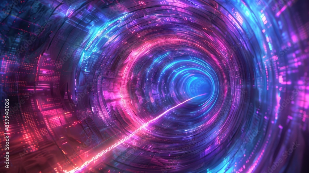 Vibrant neon-lit tunnel with reflective floor. Futuristic architecture concept suitable Vibrant neon-lit tunnel with reflective floor. Futuristic architecture concept suitable