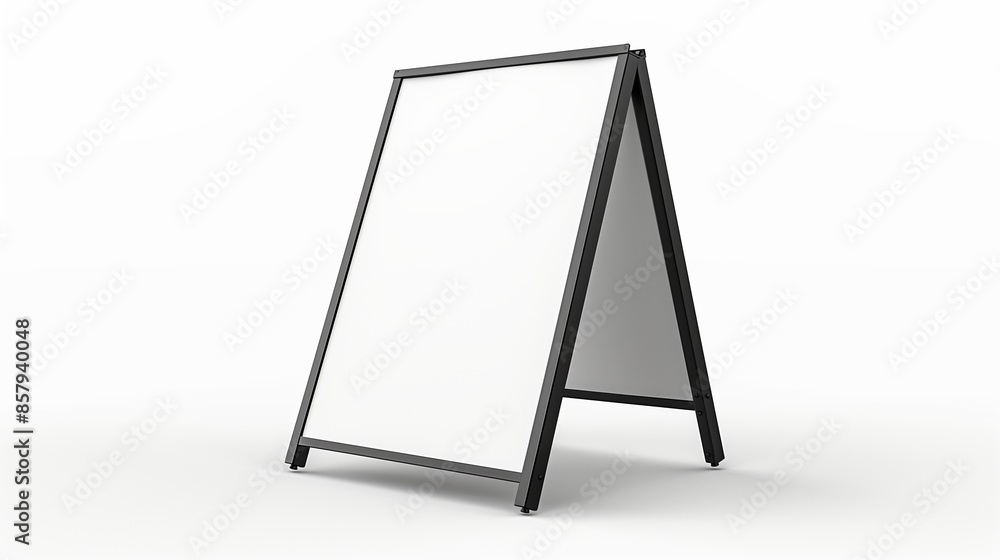A blank white sandwich board street sign, standing vertically isolated on white background. Canvas mockup with copyspace for advertising or information display A blank white sandwich board street sign, standing vertically isolated on white background. Canvas mockup with copyspace for advertising or information display
