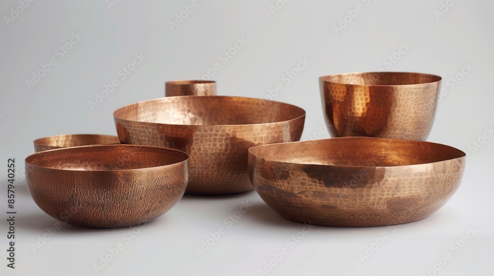 Copper Bowls on Textured Background in Artistic Still Life Copper Bowls on Textured Background in Artistic Still Life