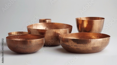 Copper Bowls on Textured Background in Artistic Still Life photo