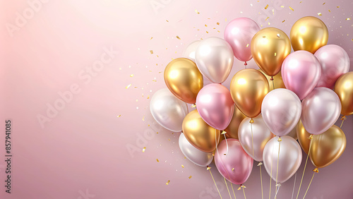 Wallpaper Mural pink, gold and white balloons on pink background, festive background, gender party, celebration Torontodigital.ca