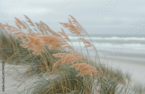 Tall Grass Swaying in the Coastal Wind on a Cloudy Day