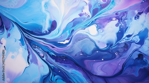 Abstract Blue and Purple Swirling Paint Artwork