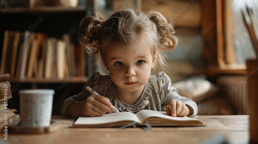 Young Girl Writing in Notebook at Rustic Table. International Dysgraphia Awareness Day Young Girl Writing in Notebook at Rustic Table. International Dysgraphia Awareness Day