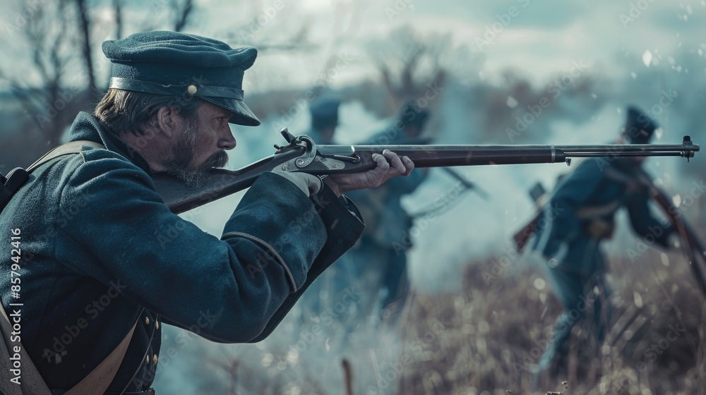 A person holding a rifle in an outdoor setting, possibly for hunting or target practice A person holding a rifle in an outdoor setting, possibly for hunting or target practice