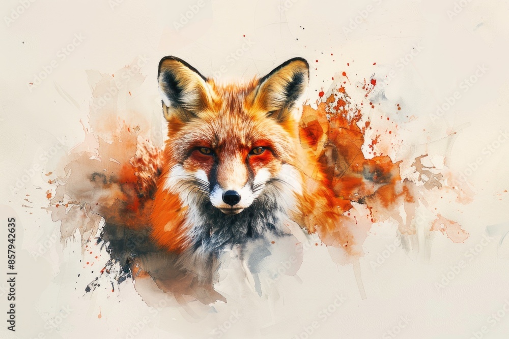 Naklejka premium A realistic depiction of a red fox sitting on a plain white background, looking directly at the viewer