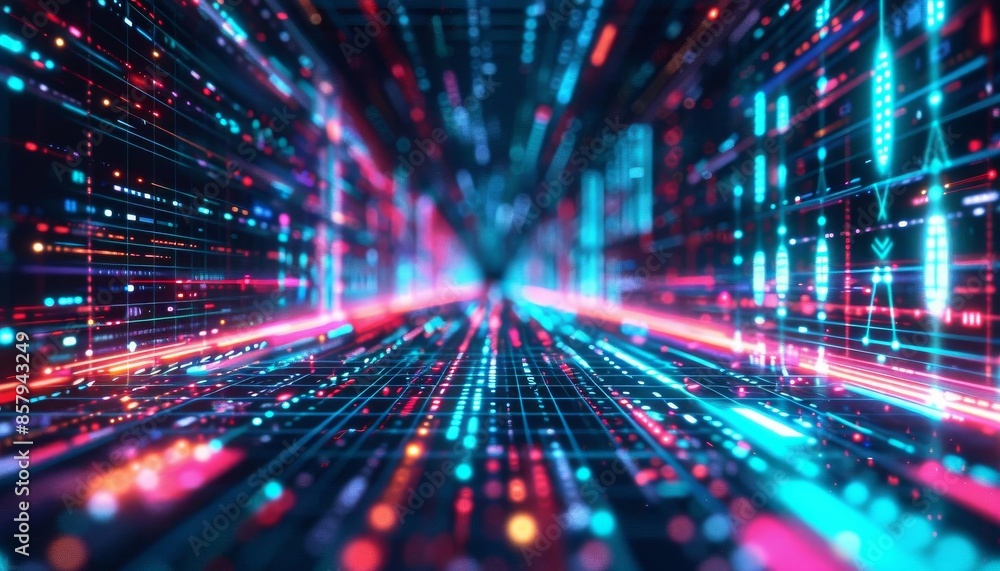 Obraz premium A Metaverse concept with a futuristic digital background and neon light streaks