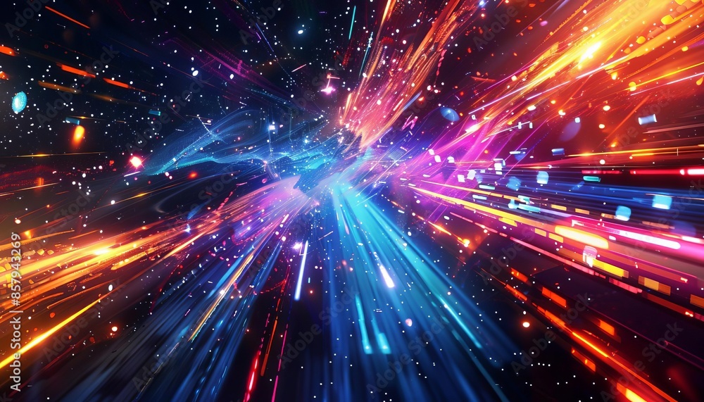 A Metaverse concept with a futuristic digital background and neon light streaks A Metaverse concept with a futuristic digital background and neon light streaks